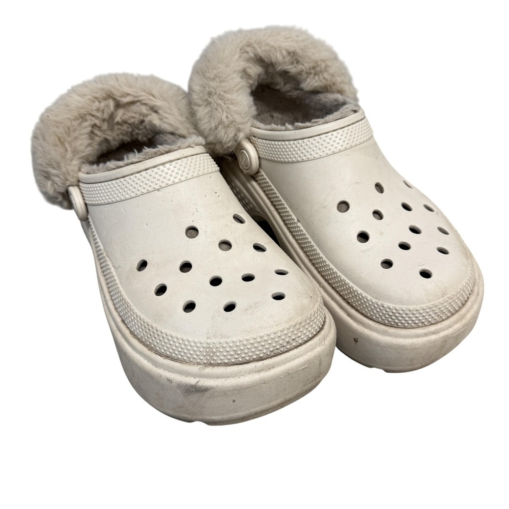 Crocs‎ Platform Clog Shoes Womens 7 Womens 9 Beige Faux Fur Lined Comfort 208546